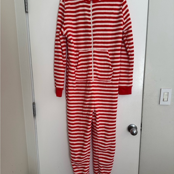 Forever 21 Red and White Striped Fleece Onesie - Picture 1 of 6